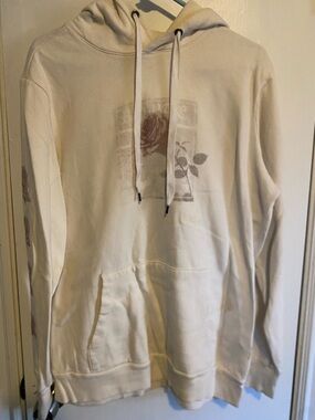 No Boundaries Cream Pullover Hoodie with Rose Motif